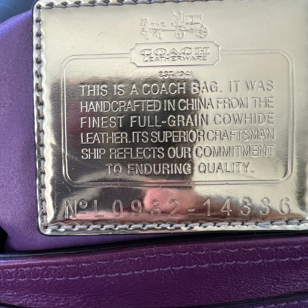 Coach Purple Shoulder Bag with Gold Accents - Picture 11 of 13